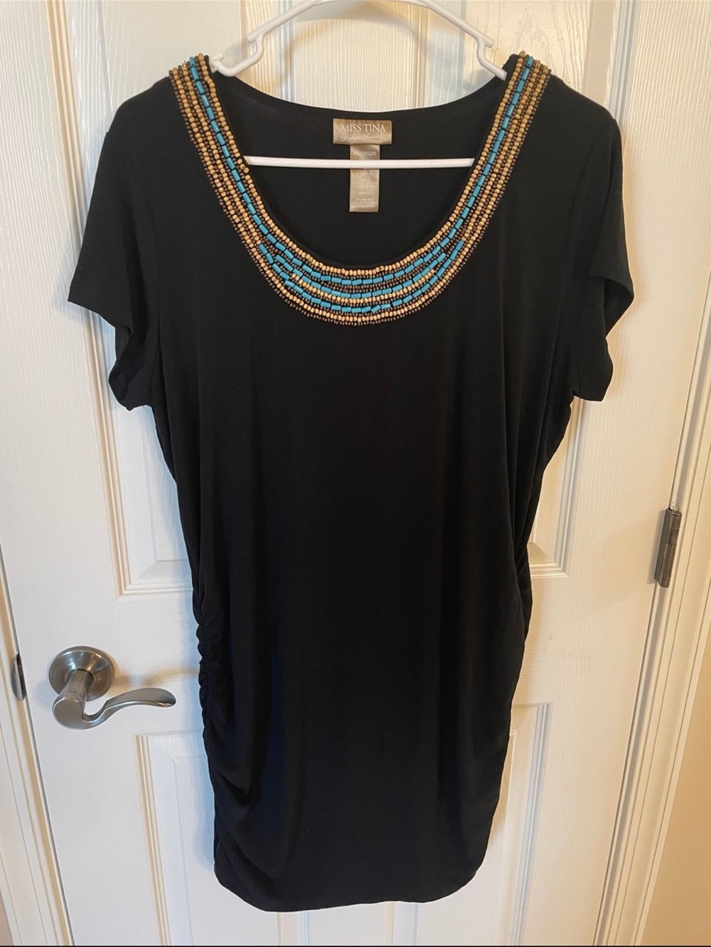Miss Tina Black Short Sleeve Beaded Neckline Top dress